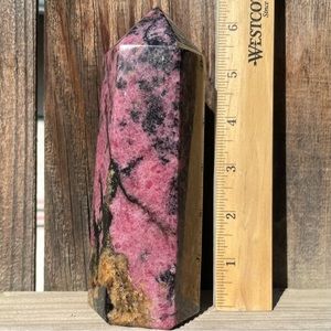 X-large Rhodonite Tower Point Quartz Flash 6.3” Tall 2” Wide